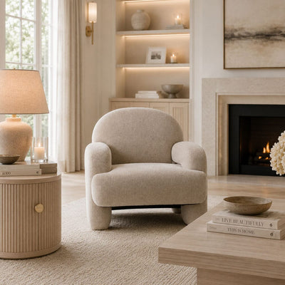 Aldo Beige Textured Curved Back Accent Chair Furniture 