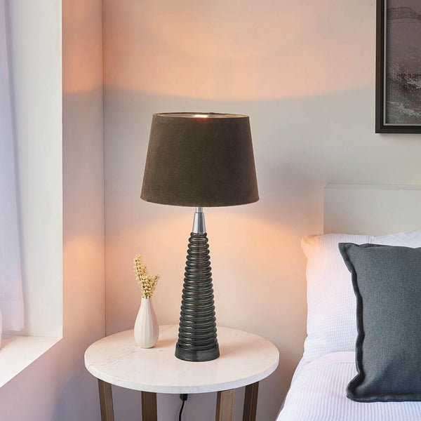 Alea Deep Grey Ribbed Table Lamp with Black Shade Lighting 