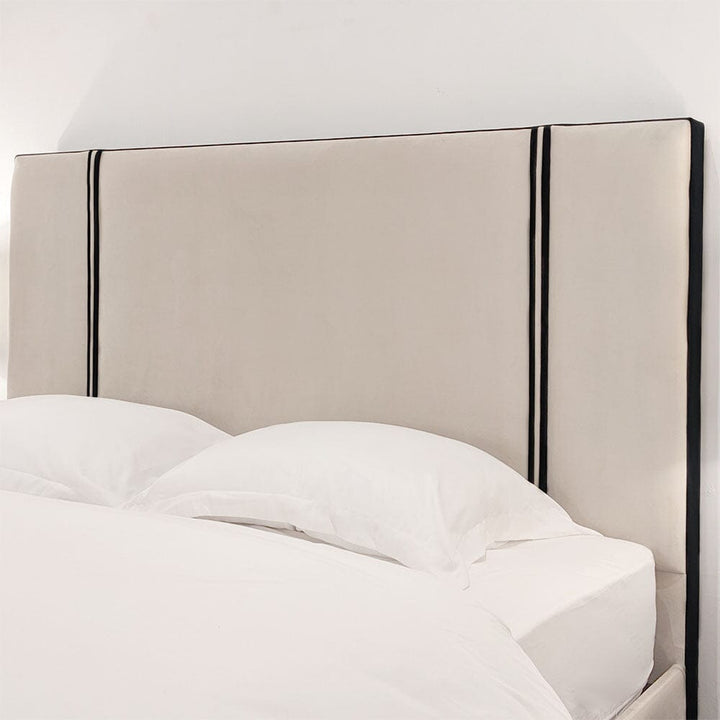 Alessi Vanilla Velvet Luxury Bed with Contrast Black Piping MTO Beds and Headboards 