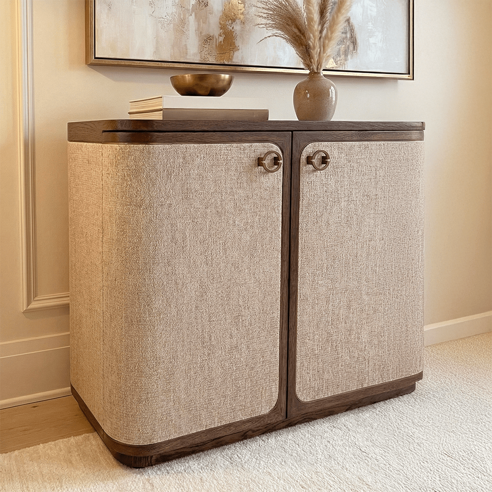 Alexandra Luxury Linen & Dark Brown Oak 2 Door Sideboard Furniture 