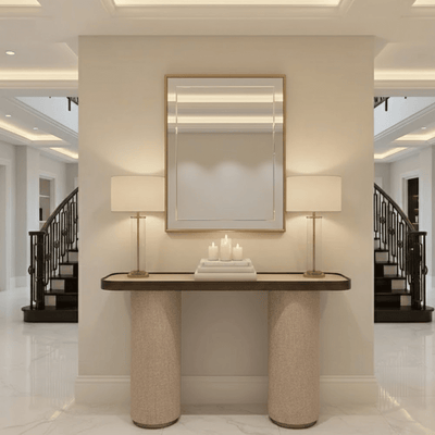 Alexandra Luxury Linen & Dark Brown Oak Console Table Furniture 