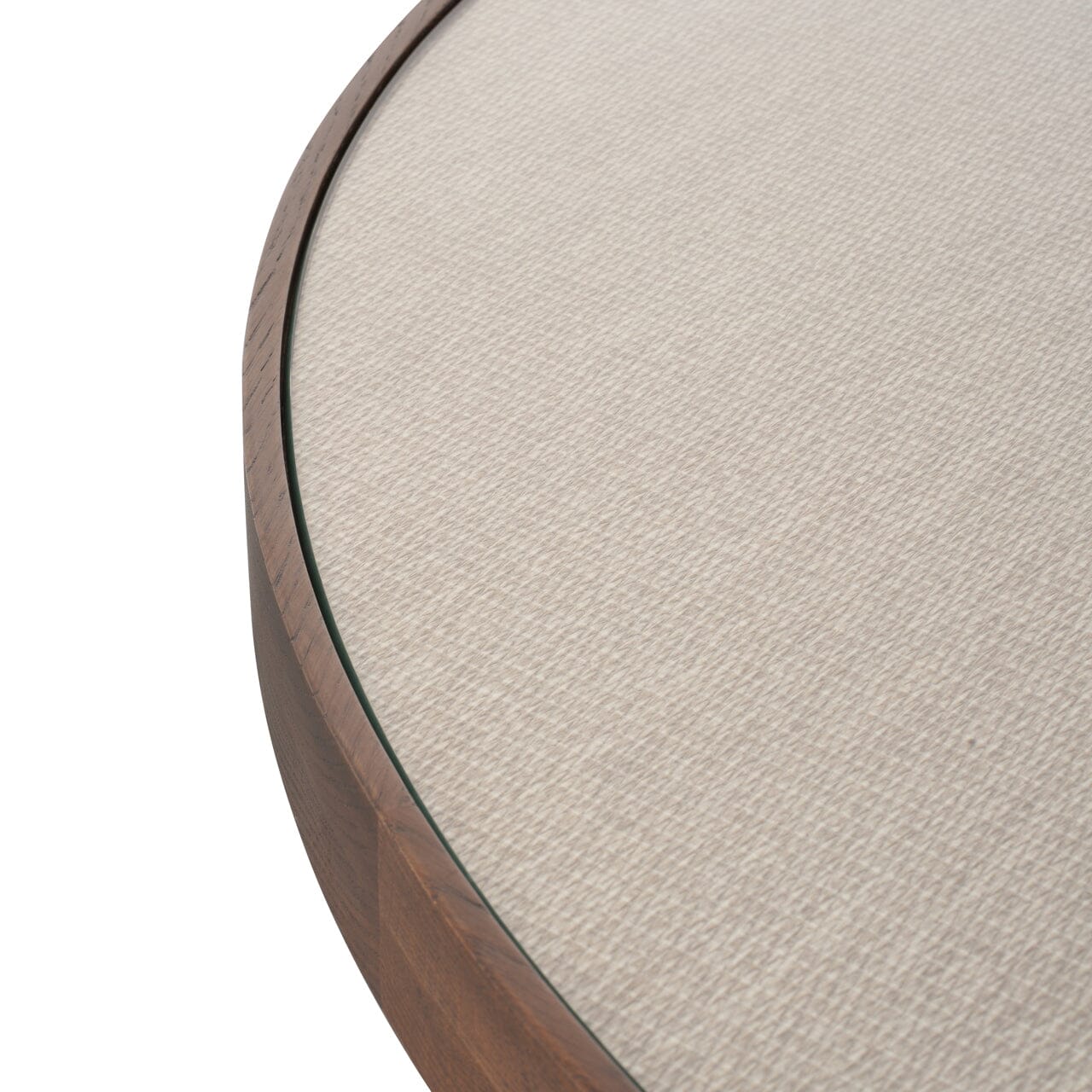 Alexandra Luxury Linen & Dark Brown Oak Round Dining Table Furniture 