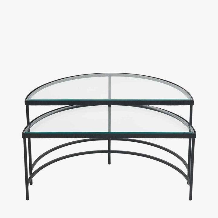 Alexis Bevelled Glass & Black Half Moon Coffee Tables - Set of 2 Furniture 