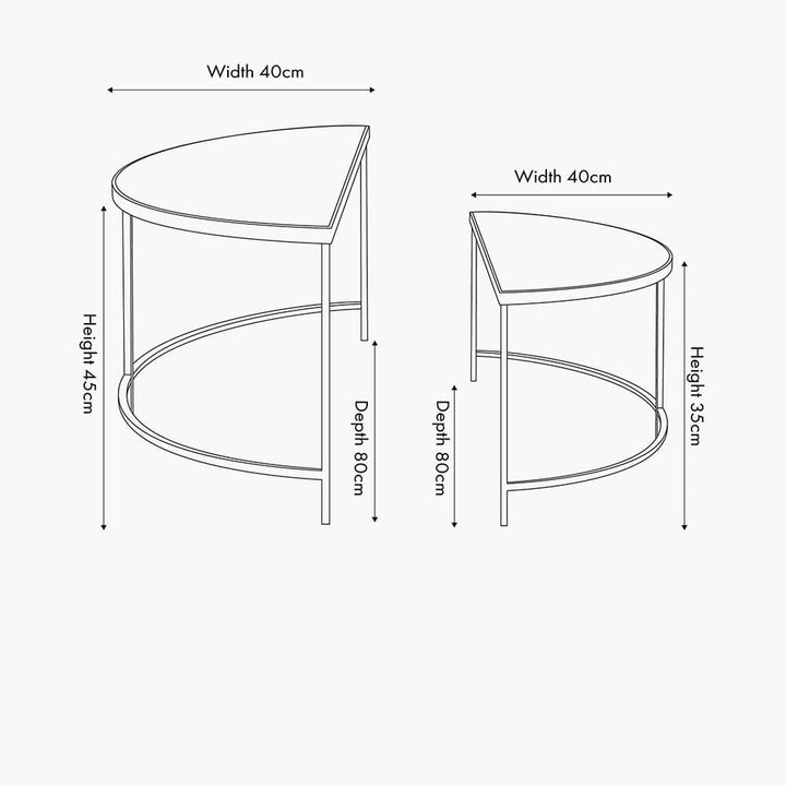 Alexis Bevelled Glass & Black Half Moon Coffee Tables - Set of 2 Furniture 