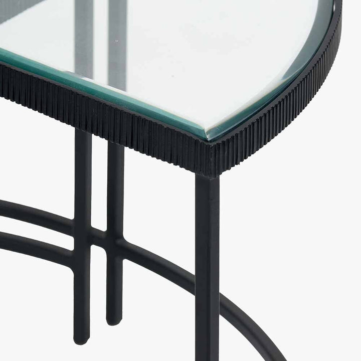 Alexis Bevelled Glass & Black Half Moon Coffee Tables - Set of 2 Furniture 