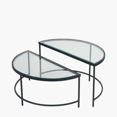 Alexis Bevelled Glass & Black Half Moon Coffee Tables - Set of 2 Furniture 