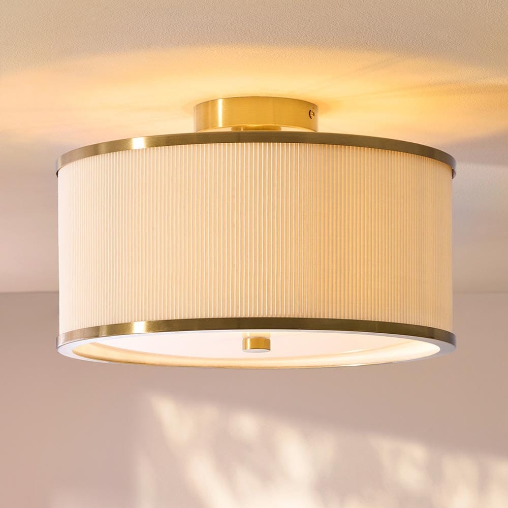 Alexis Flush Cream Pleated & Gold Ceiling Light Lighting 
