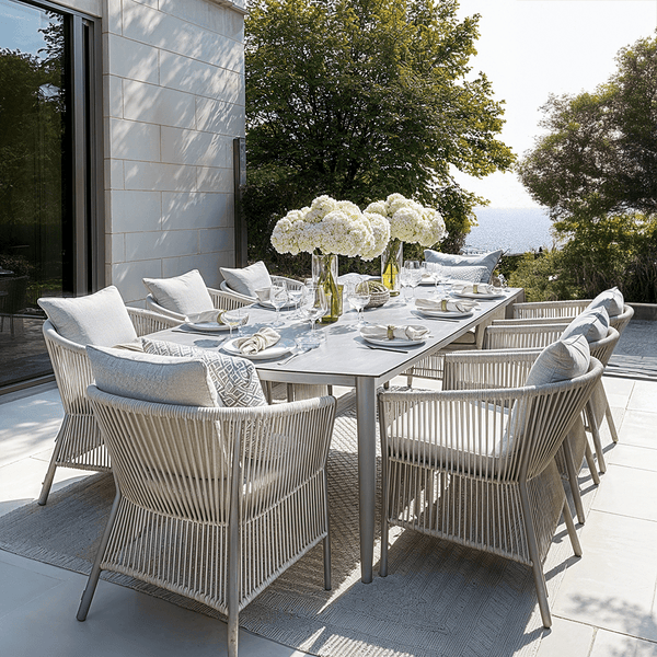 Algarve Outdoor Cream & Taupe Rope Weave 8 Seater Dining Set Outdoor 