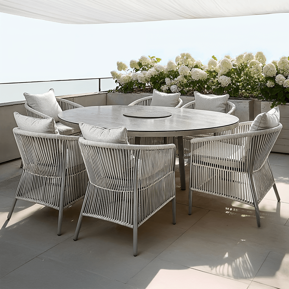 Algarve Outdoor Cream & Taupe Rope Weave Oval 6 Seater Dining Set Outdoor 