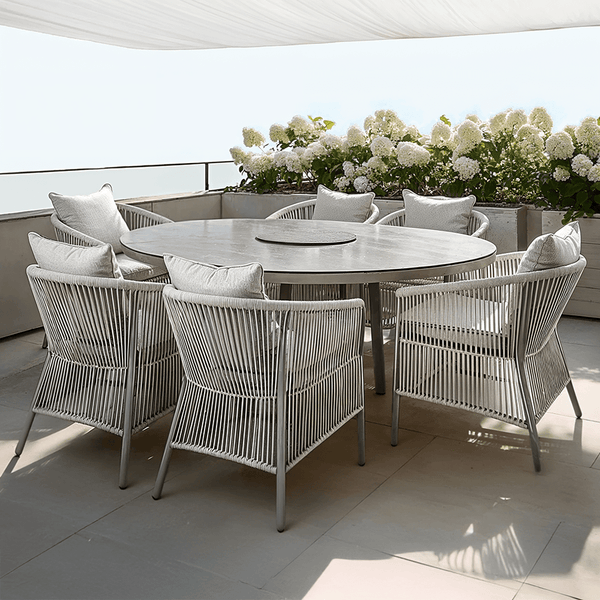 Algarve Outdoor Cream & Taupe Rope Weave Oval 6 Seater Dining Set Outdoor 