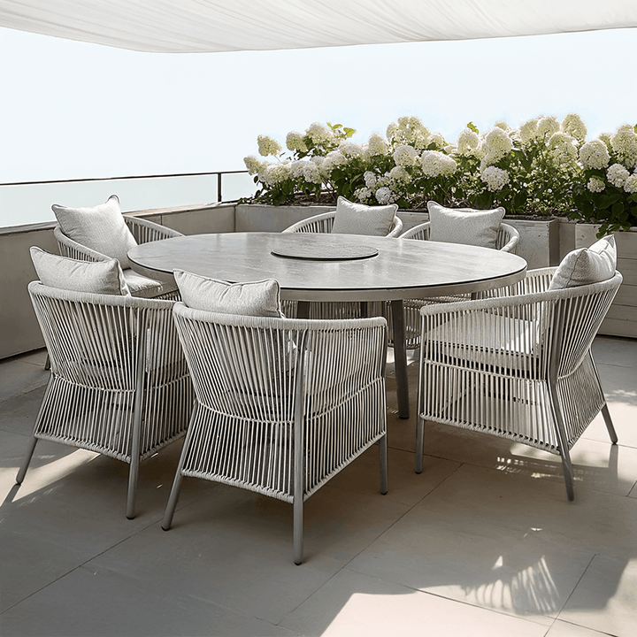 Algarve Outdoor Cream & Taupe Rope Weave Oval 6 Seater Dining Set Outdoor 