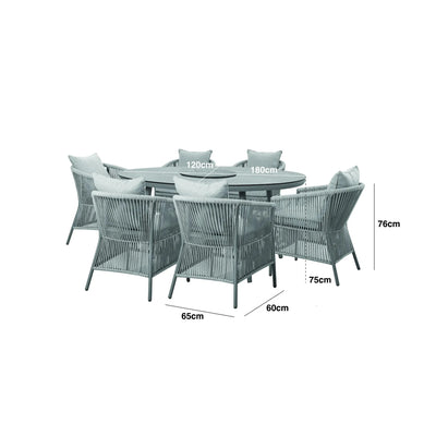 Algarve Outdoor Cream & Taupe Rope Weave Oval 6 Seater Dining Set Outdoor 