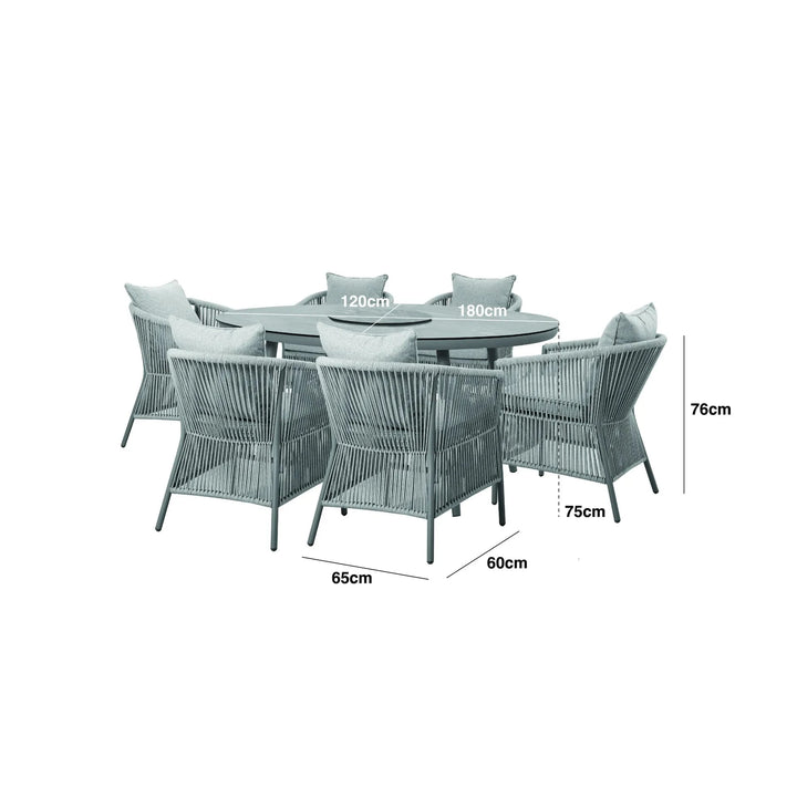 Algarve Outdoor Cream & Taupe Rope Weave Oval 6 Seater Dining Set Outdoor 