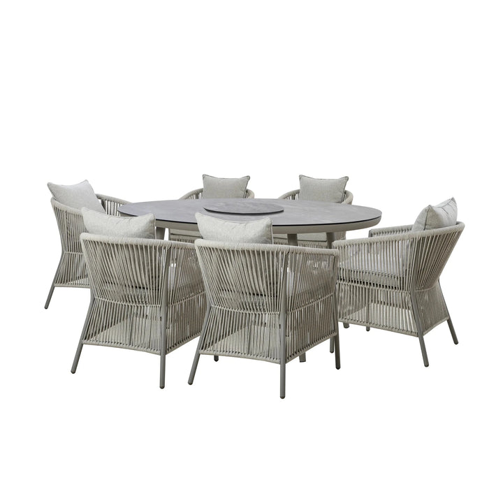 Algarve Outdoor Cream & Taupe Rope Weave Oval 6 Seater Dining Set Outdoor 