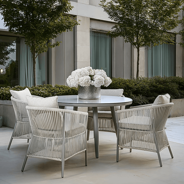 Algarve Outdoor Cream & Taupe Rope Weave Round 4 Seater Dining Set Outdoor 