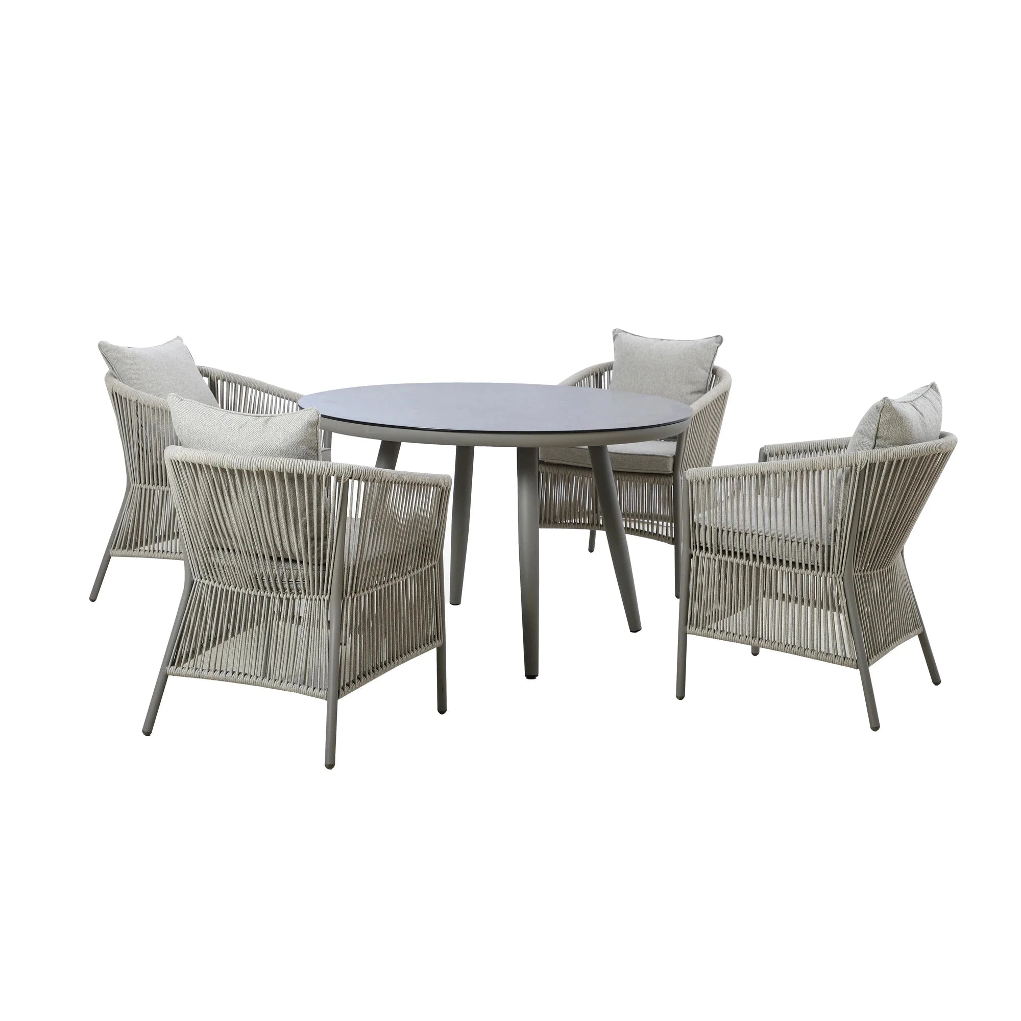 Algarve Outdoor Cream & Taupe Rope Weave Round 4 Seater Dining Set Outdoor 