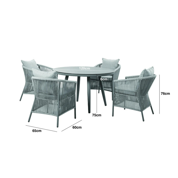 Algarve Outdoor Cream & Taupe Rope Weave Round 4 Seater Dining Set Outdoor 