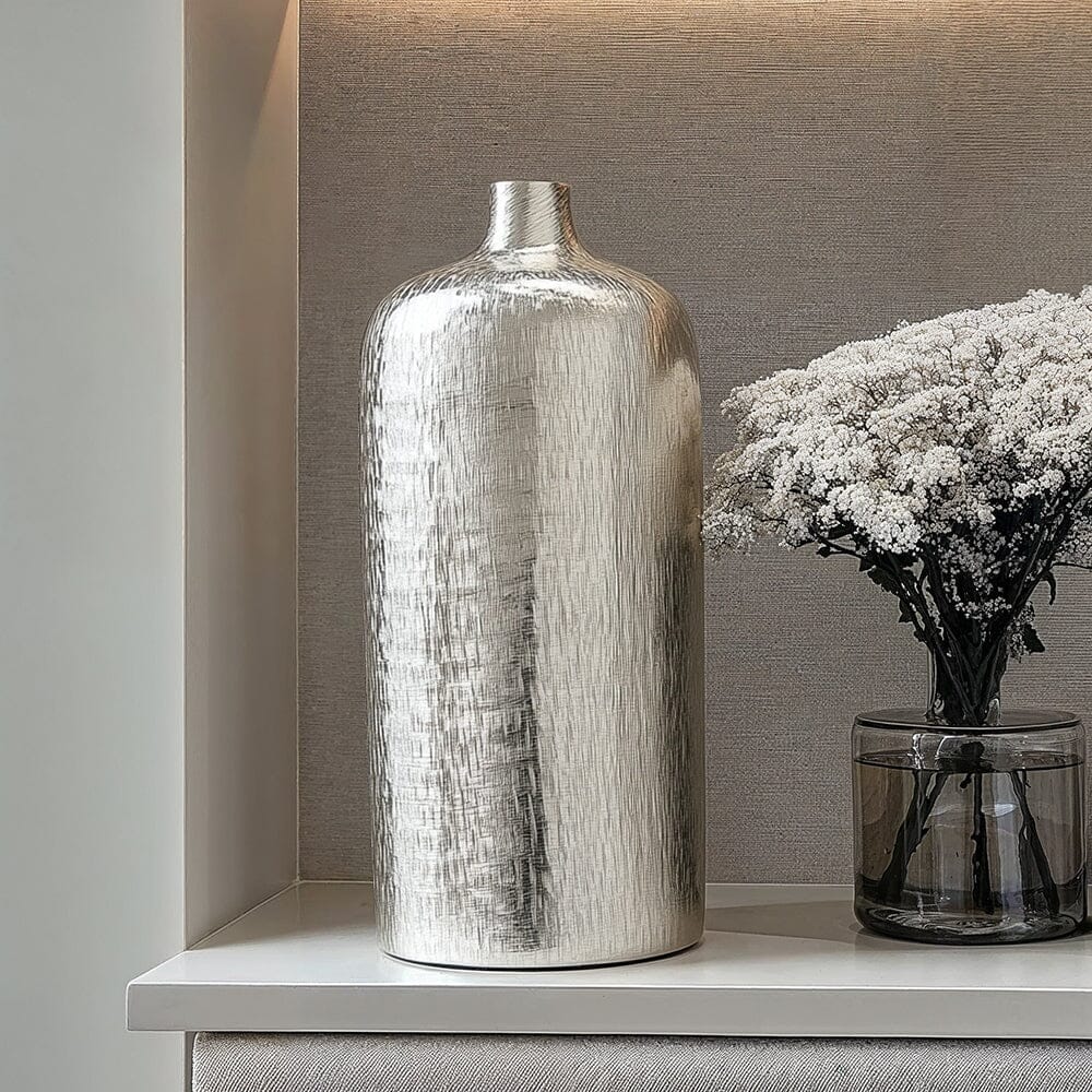 Alina Silver Hammered Metal Decorative Vase Accessories 