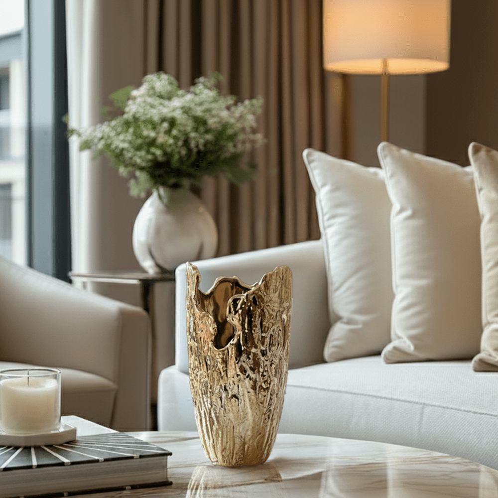 Alira Large Gold Abstract Decorative Vase Accessories 