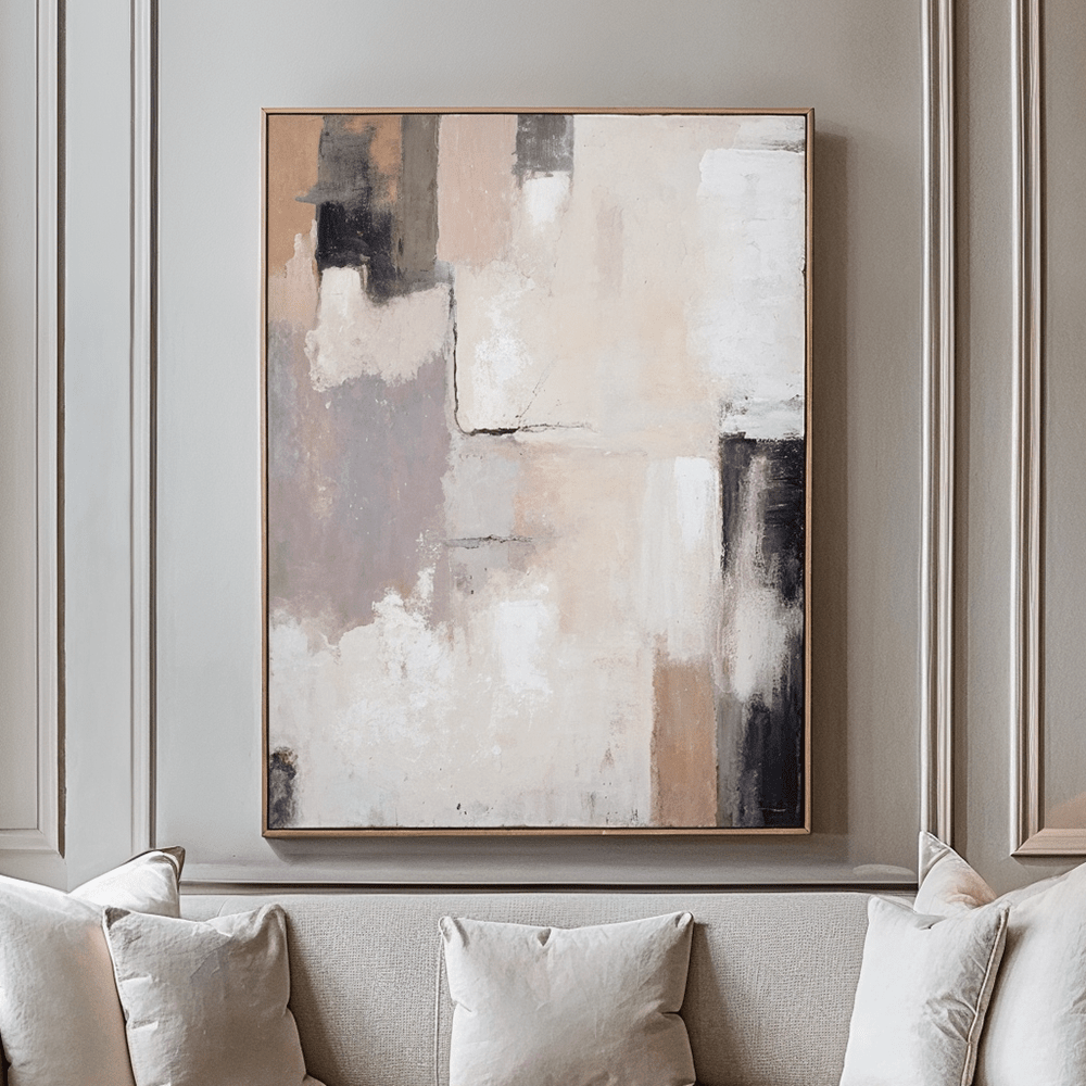 Alisona Neutral & Grey Textured Abstract Canvas with Natural Frame Accessories 