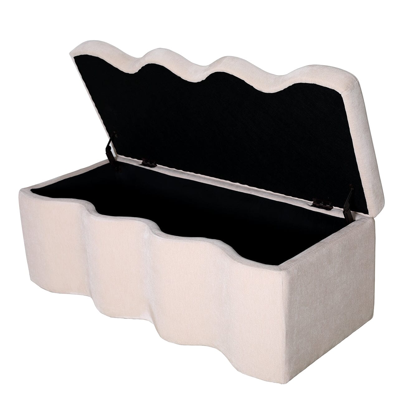 Alissia Warm Stone Velvet Squiggle Edge Storage Bench Furniture 