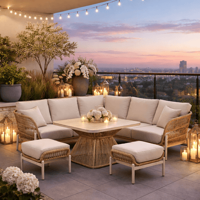 Amalfi Outdoor Cream & Natural Rope Weave Corner Seating Set Outdoor 