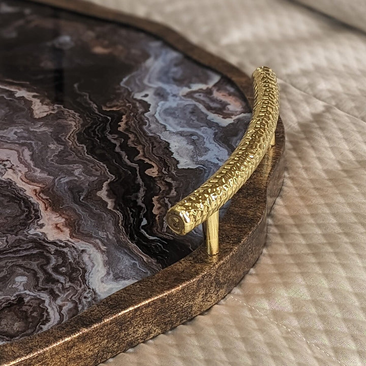 Amaretti Marble Effect Abstract Tray with Gold Handles Accessories 