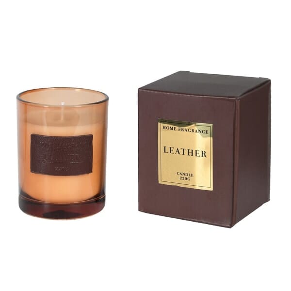 Amber Tinted Glass Leather Candle Fragrance 