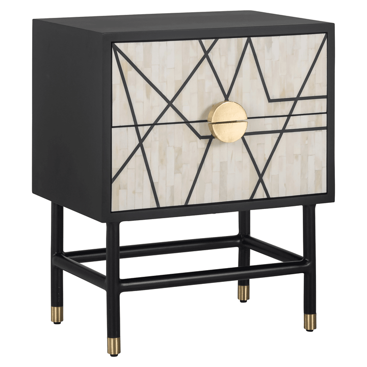 Amera Abstract Monochrome Bone Inlay 2 Drawer Bedside Table Furniture 