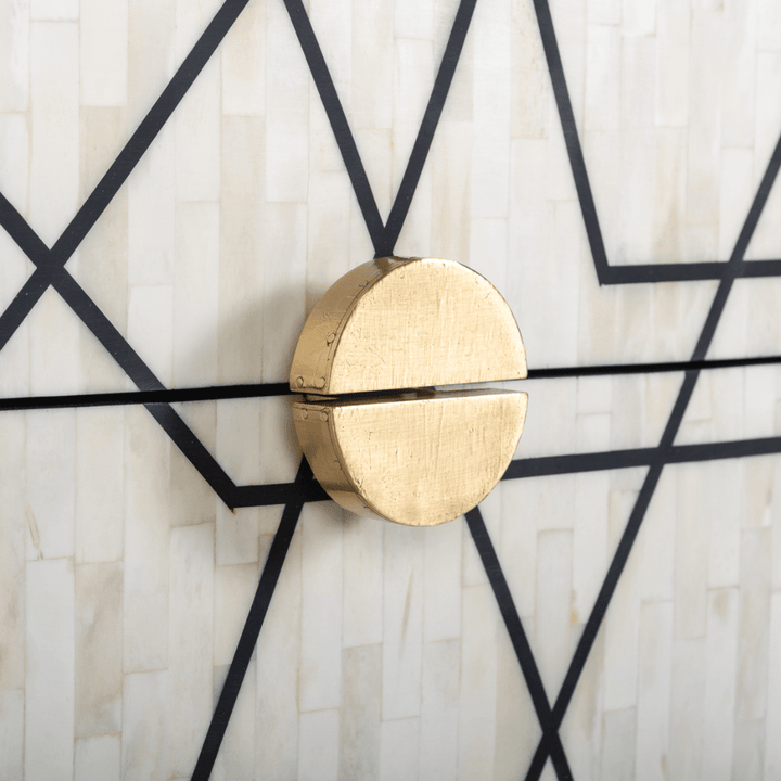 Amera Abstract Monochrome Bone Inlay 2 Drawer Bedside Table Furniture 