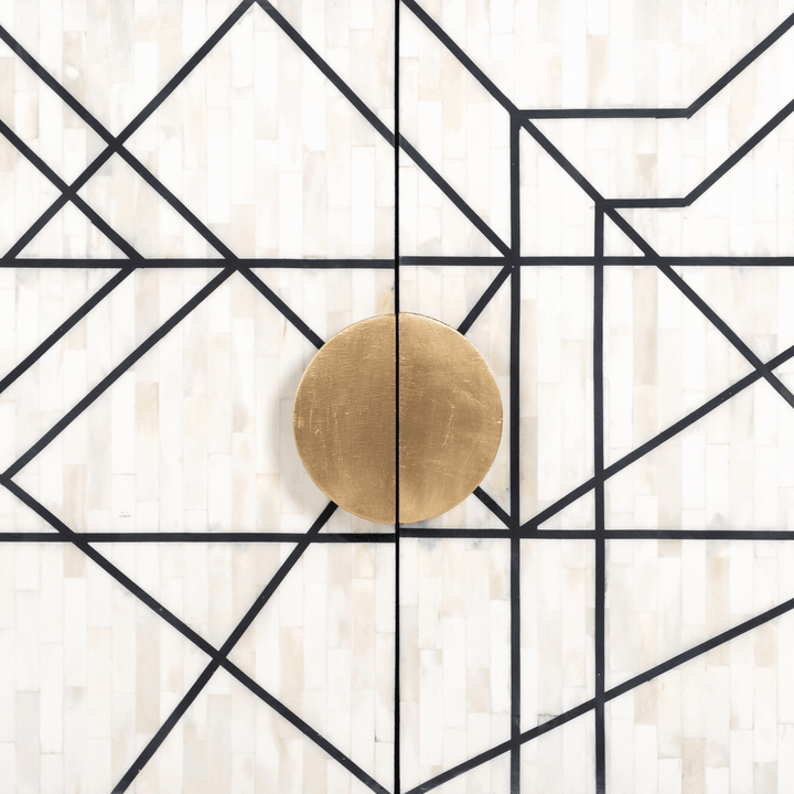 Amera Abstract Monochrome Bone Inlay 4 Door Sideboard Furniture 