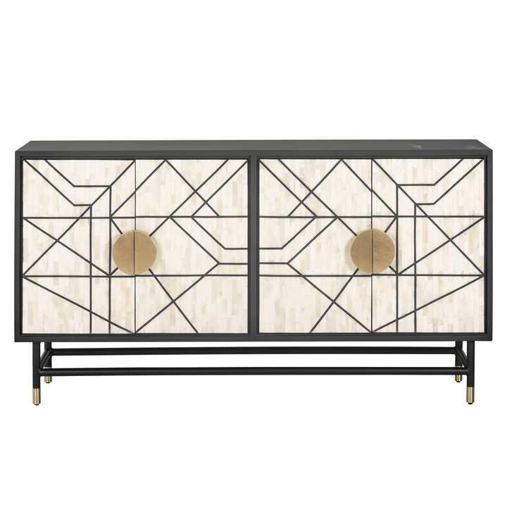 Amera Abstract Monochrome Bone Inlay 4 Door Sideboard Furniture 