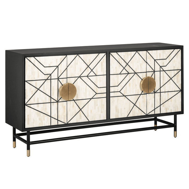 Amera Abstract Monochrome Bone Inlay 4 Door Sideboard Furniture 
