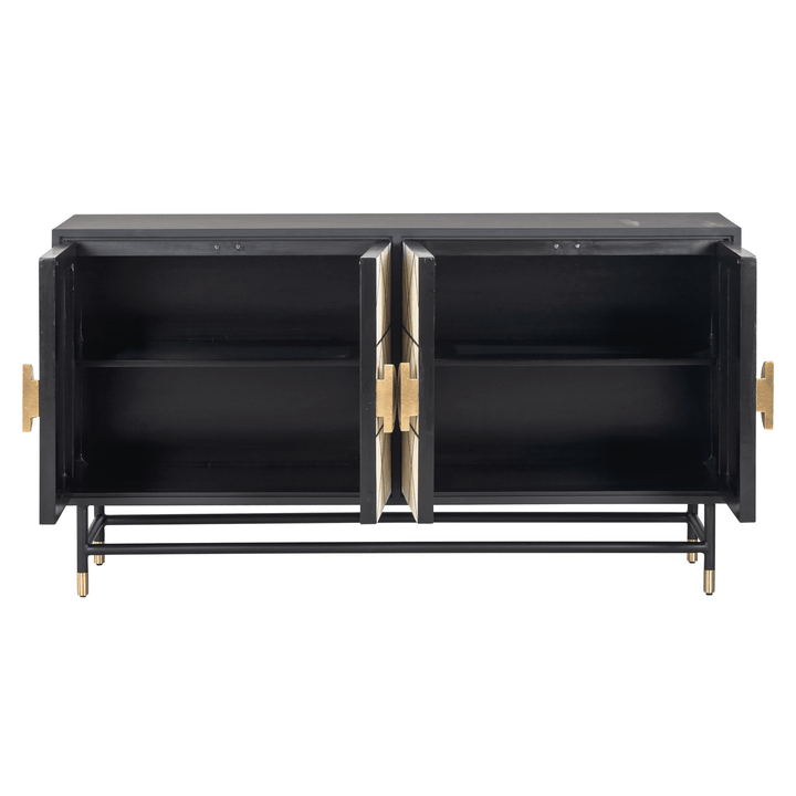 Amera Abstract Monochrome Bone Inlay 4 Door Sideboard Furniture 