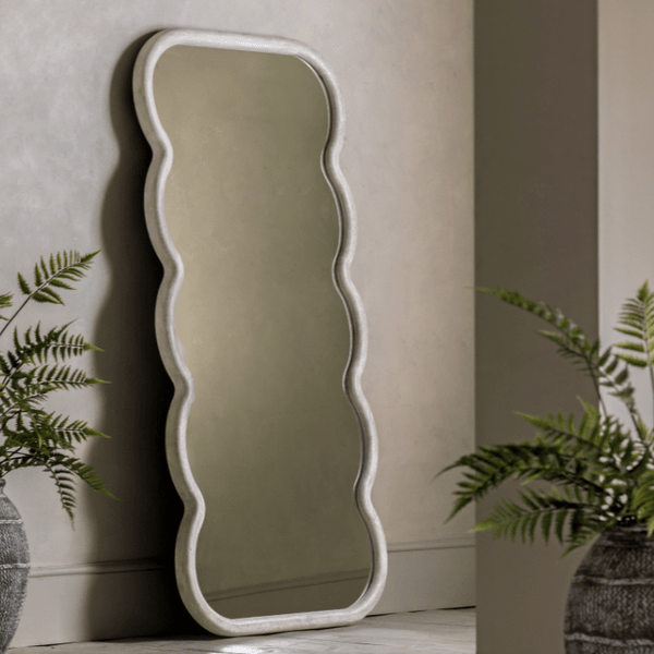 Amina Floor Standing White Concrete Effect Wave Effect Mirror Accessories 