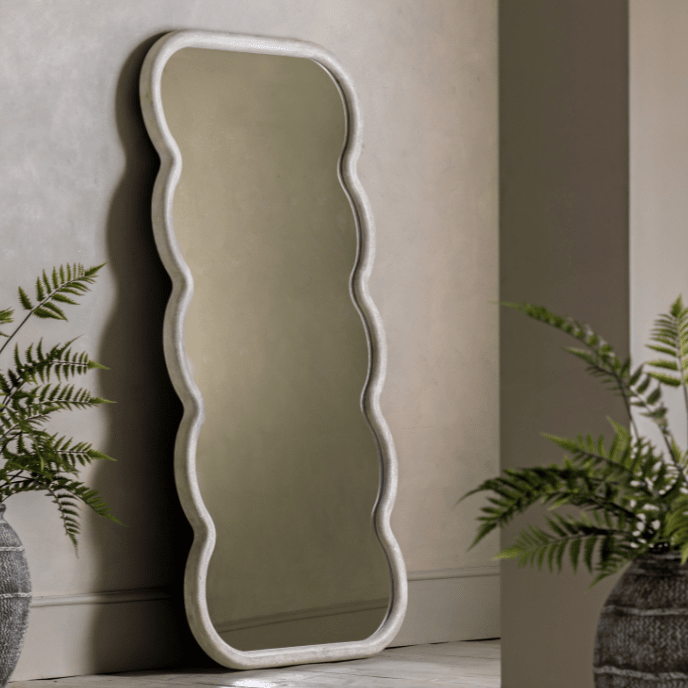 Amina Floor Standing White Concrete Effect Wave Effect Mirror Accessories 