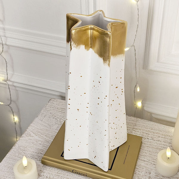 Amina Large Gold & White Speckled Star Decorative Vase Accessories 