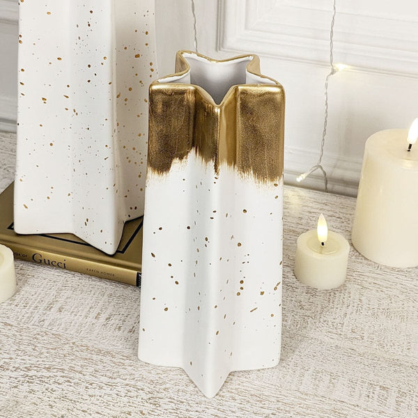 Amina Medium Gold & White Speckled Star Decorative Vase Accessories 