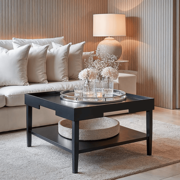 Amiya Black Wood Veneer Square Coffee Table Furniture 
