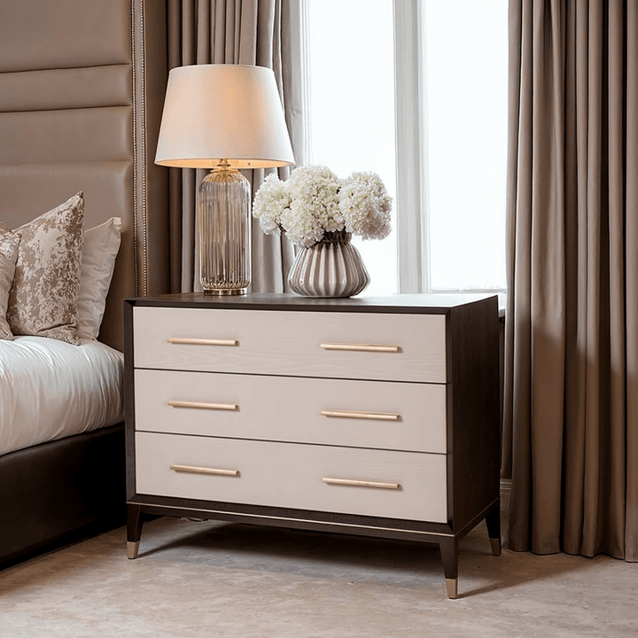 Amora Dark Wood 3 Drawer Chest with Brass Details Furniture 