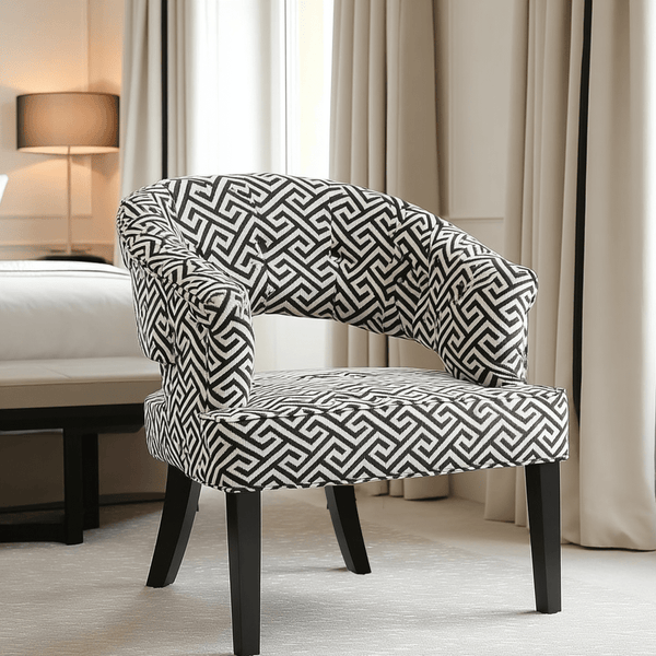 Andromeda Black & Cream Geometric Pattern Accent Chair Furniture 