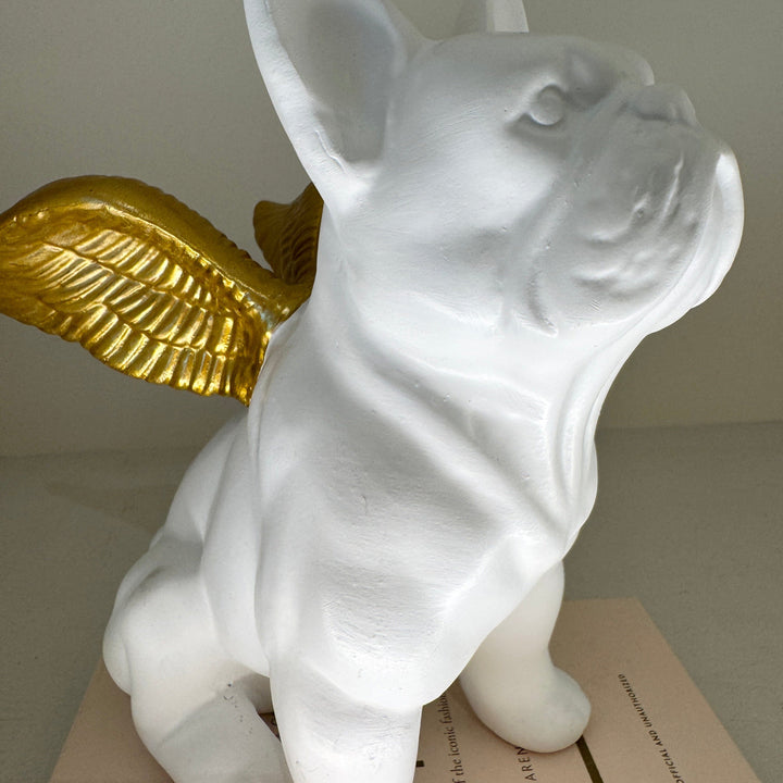 Angel White & Gold French Bull Dog Decorative Ornament Accessories 