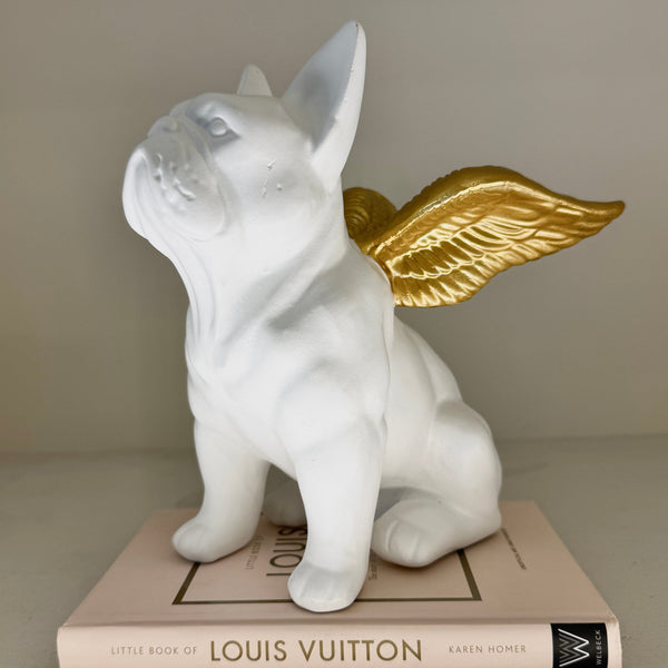 Angel White & Gold French Bull Dog Decorative Ornament Accessories 