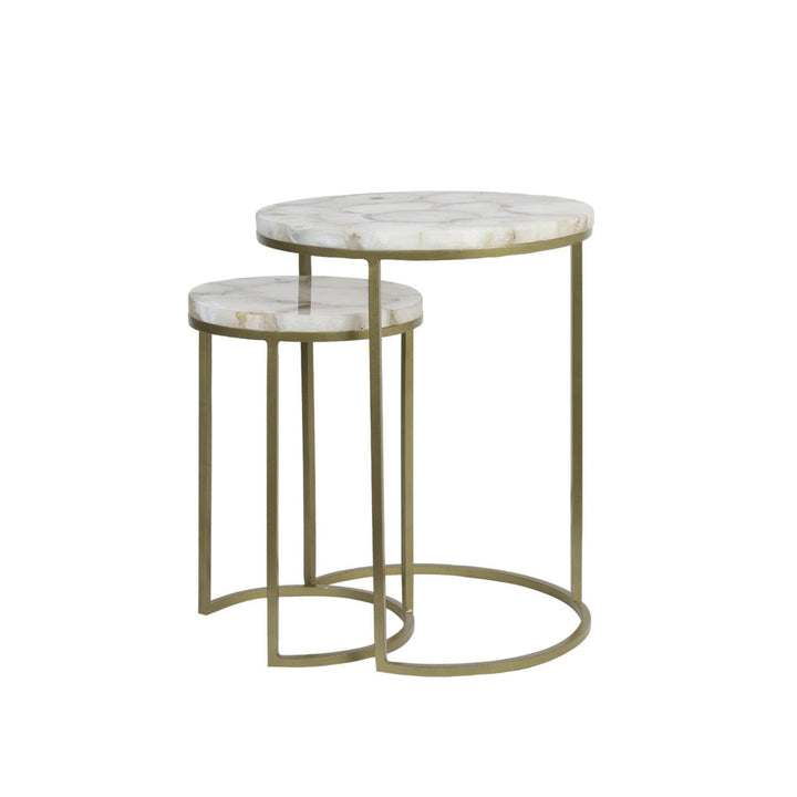 Anistoria Gold Nested Side Tables with Agate Top - Set of 2 Furniture 