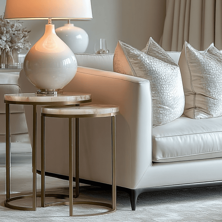 Anistoria Gold Nested Side Tables with Agate Top - Set of 2 Furniture 