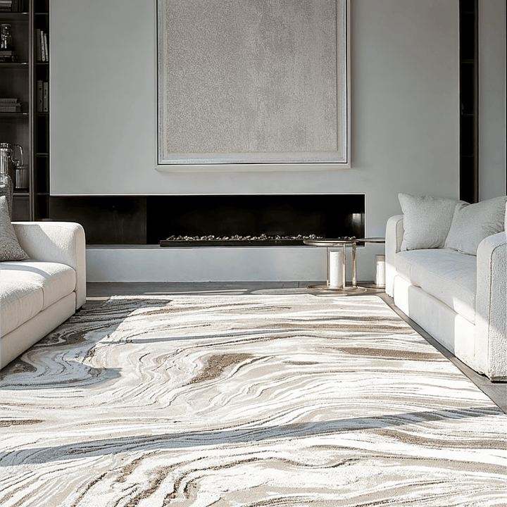 Anthea Beige & Cream Swirl Effect Abstract Rug 