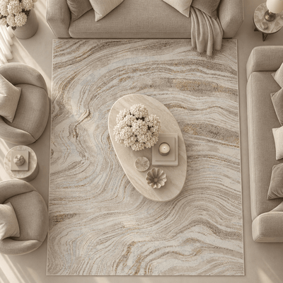 Anthea Beige & Cream Swirl Effect Abstract Rug Textiles 