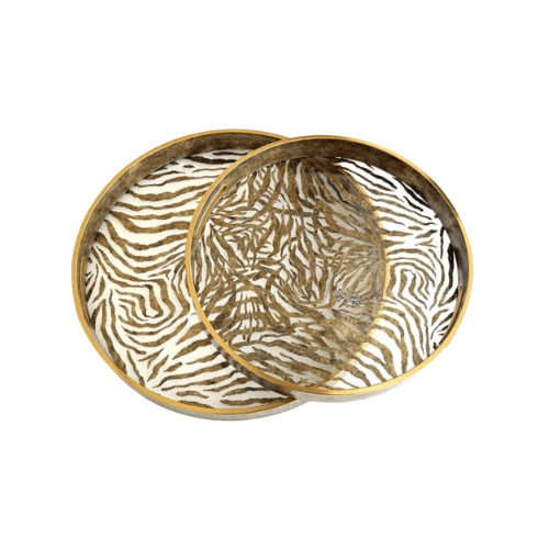Antigua Zebra Print Gold Edge Trays - Set of 2 Accessories 