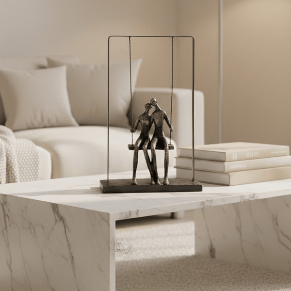 Antique Brass Couple on Swing Decorative Ornament Accessories 