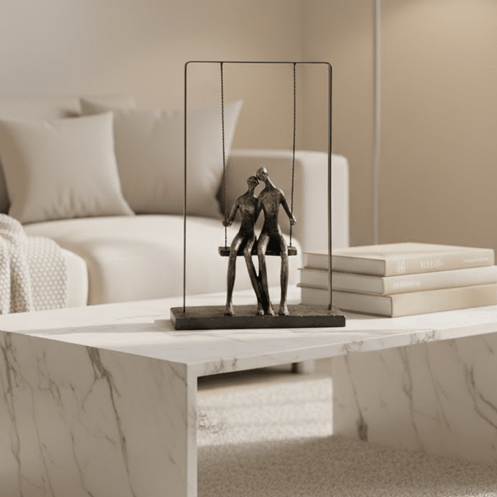 Antique Brass Couple on Swing Decorative Ornament Accessories 